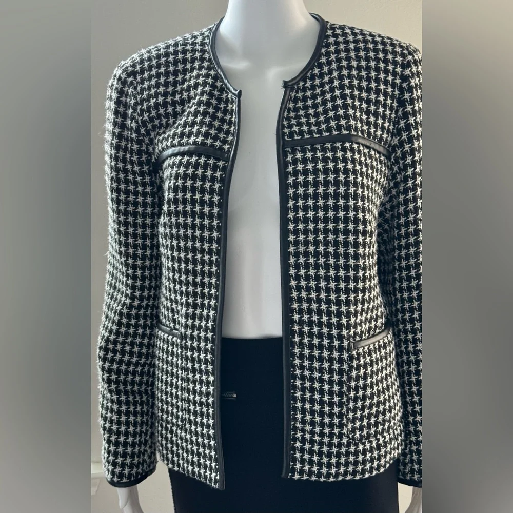 Lavender & Honey Anthropologie Black White Boucle Tweed Open Blazer Sz-M. - Picture 10 of 16